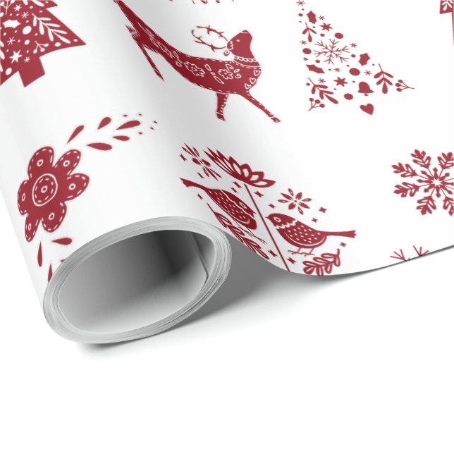 Papel De Presente Red and White Folk Wrapping Paper (Ponta do rolo)