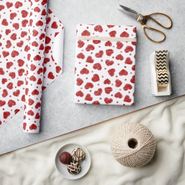 Papel De Presente Red and White Hearts pattern (Artesanato)