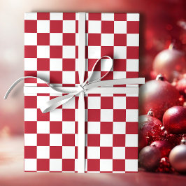 Papel De Presente Red and White Retro Check Holiday