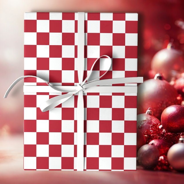 Papel De Presente Red and White Retro Check Holiday (Criador carregado)