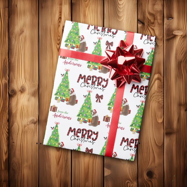 Papel De Presente Red Aussie Dog, Bird e Árvore de Natal (Criador carregado)