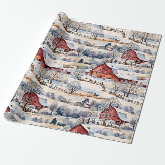 Papel De Presente Red Barn Winter na Fazenda