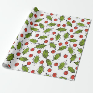 Papel De Presente Red Berries e Holly Christmas Wraps Paper