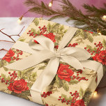 Papel De Presente Red Berry Christmas Vintage Pattern<br><div class="desc">Red Berry Christmas Vintage Pattern</div>