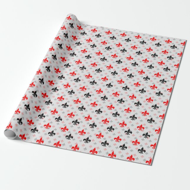 Papel De Presente Red Black Fleur De Lis (Desenrolado)