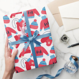 Papel De Presente Red Blue da Suécia de inverno Natal
