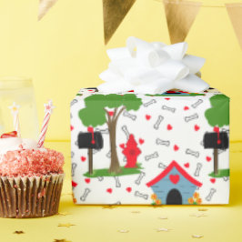 Papel De Presente Red blue green dog house bones