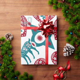 Papel De Presente Red Blue Scandinavian Nordic Christmas Stag