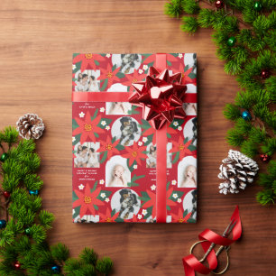 Papel De Presente Red Bold Poinsettia Três Férias de Natal