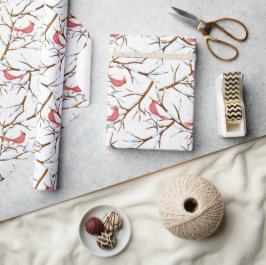 Papel De Presente Red Cardinal Bird Snowy Tree Natal