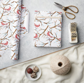 Papel De Presente Red Cardinal Bird Snowy Tree Natal