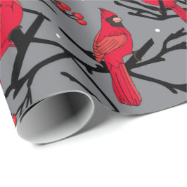 Papel De Presente Red Cardinals - Padrão da Floresta de inverno