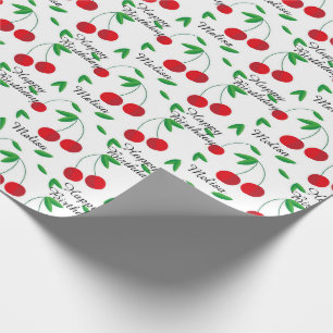 Papel De Presente Red Cherries Summer Personalize o nome Aniversário