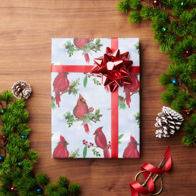 Papel De Presente Red Christmas Cardinal Wrapping Paper Religous (Presente de Natal)