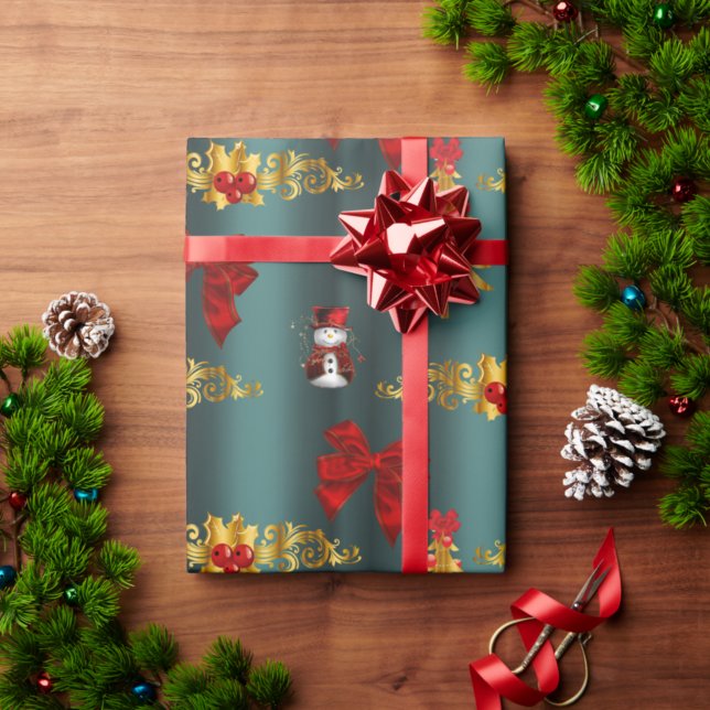 Papel De Presente Red Christmas Decorative Teal (Criador carregado)