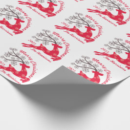 Papel De Presente Red Christmas Reindeer Snowflake Nome Branco