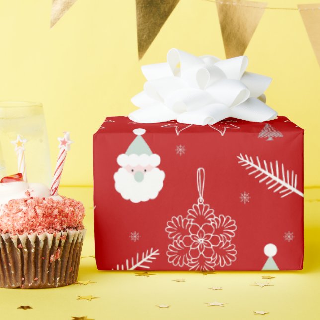 Papel De Presente Red Christmas – Santa & Snowflake Pattern (Festa de aniversário)
