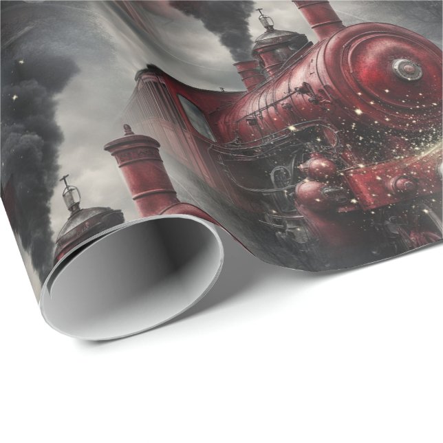Papel De Presente Red Christmas Steam Train  (Ponta do rolo)