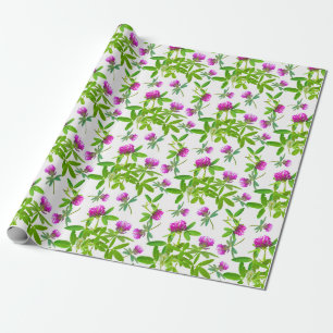 Papel De Presente Red Clovers on White