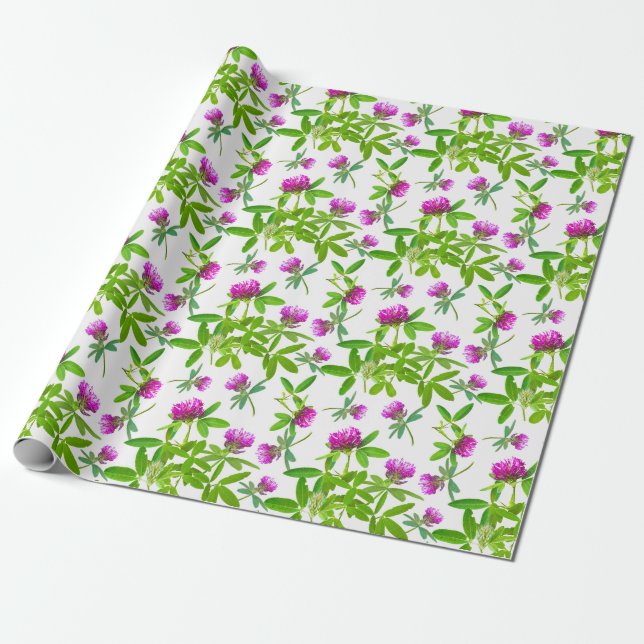 Papel De Presente Red Clovers on White (Desenrolado)