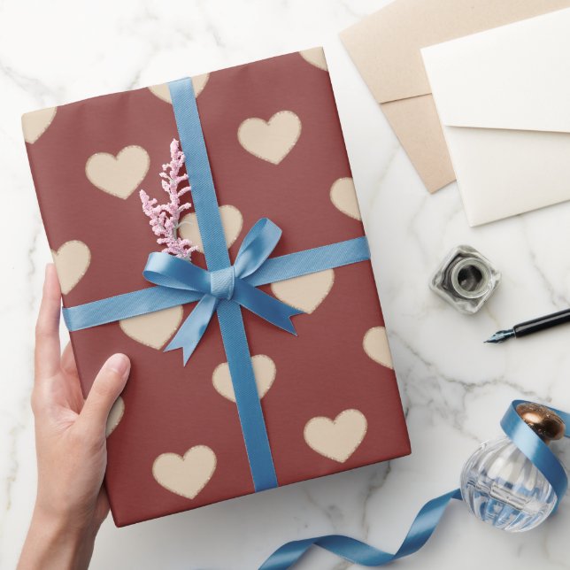 Papel De Presente Red Cream Glitter Hearts (Presentear)