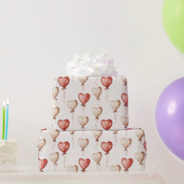 Papel De Presente Red Cream Hearts Balões Aniversário