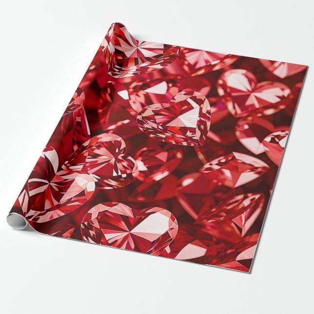 Papel De Presente Red Crystal Diamond Hearts (Desenrolado)