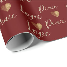 Papel De Presente Red Dourado Luxe Glitter Love Peace Hearts