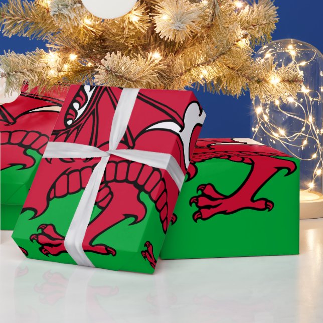 Papel De Presente Red Dragon Celtic Flag & Welsh (Feriados)
