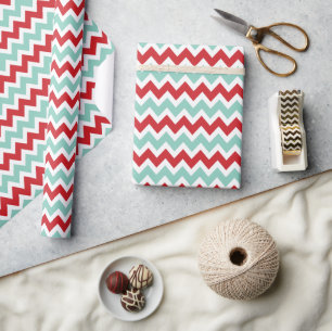Papel De Presente Red e Aqua Christmas Zigzag Chevron Stripes