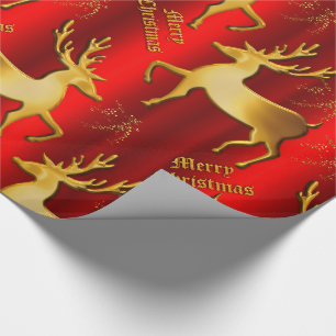 Papel De Presente Red e Reindet Ouros Metálicos Natal