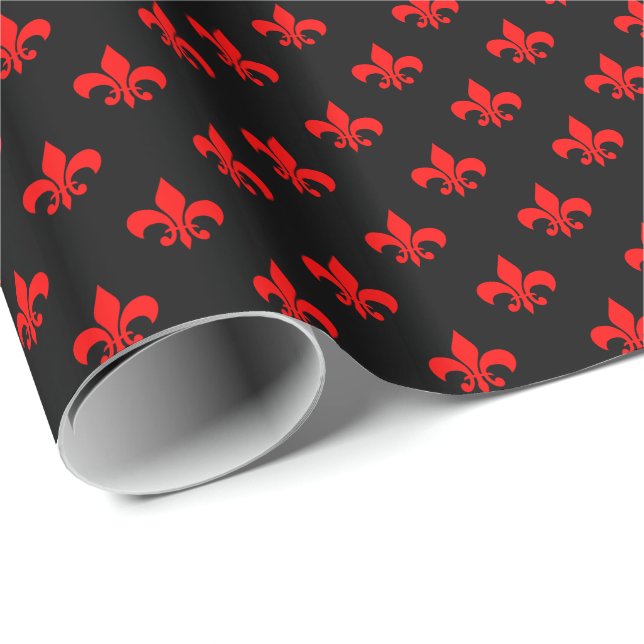 Papel De Presente Red Fleur-de-lis em preto (Ponta do rolo)