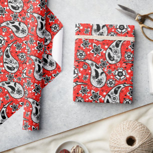 Papel De Presente Red Floral Paisley Pattern Design