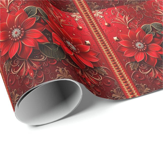 Papel De Presente Red Flower Holiday Wrapping Paper (Ponta do rolo)