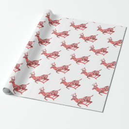 Papel De Presente Red Foil Reindeer