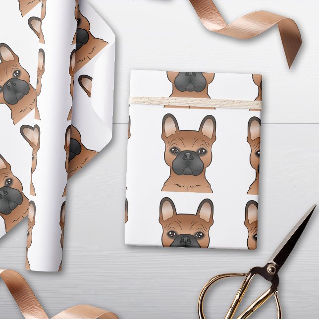 Papel De Presente Red French Bulldog / Frenchie Cartoon Dog Pattern (Criador carregado)