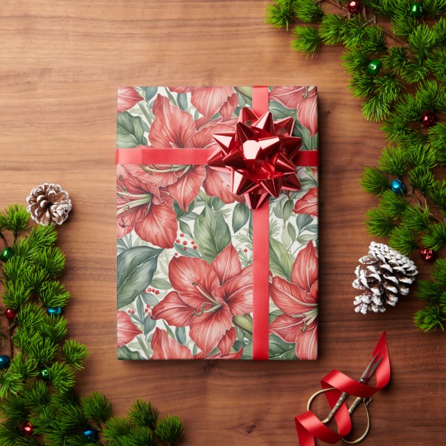 Papel De Presente Red Giant Amaryllis Holiday (Presente de Natal)