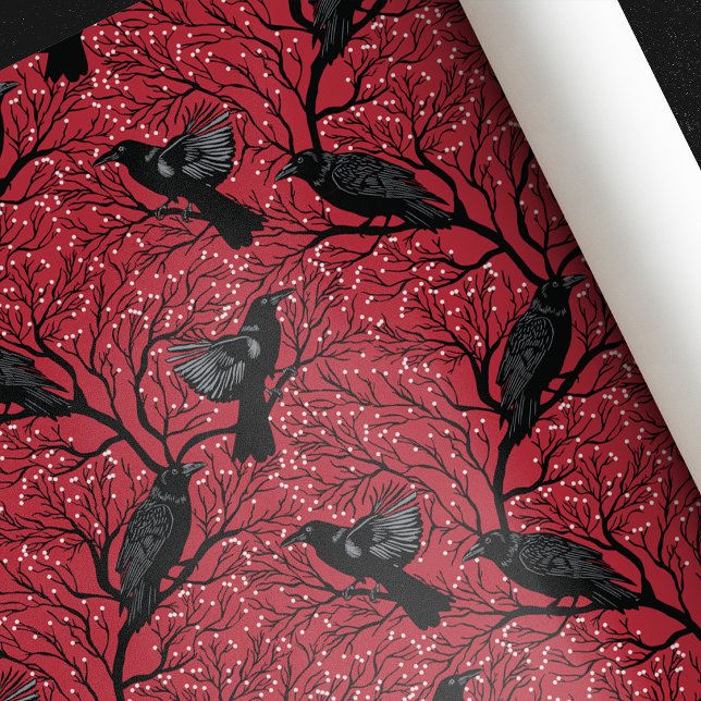 Papel De Presente Red Gothic Winter Berry Ravens Natal (Criador carregado)