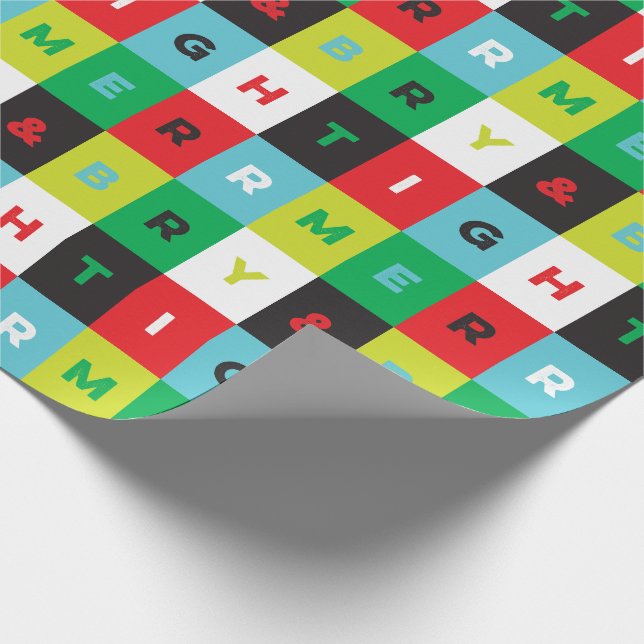 Papel De Presente Red Green Black Blue Merry and Bright Checkers (Ponta)