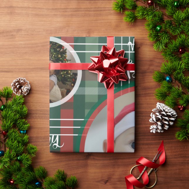 Papel De Presente Red & Green Buffalo Plaid Personalized Xmas Wrap (Presente de Natal)