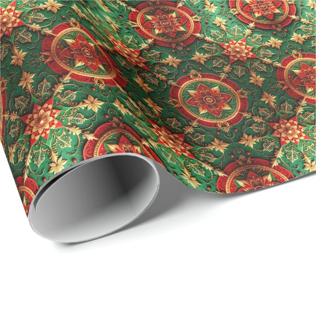 Papel De Presente Red Green Decorative Holiday Wrapping Paper (Ponta do rolo)