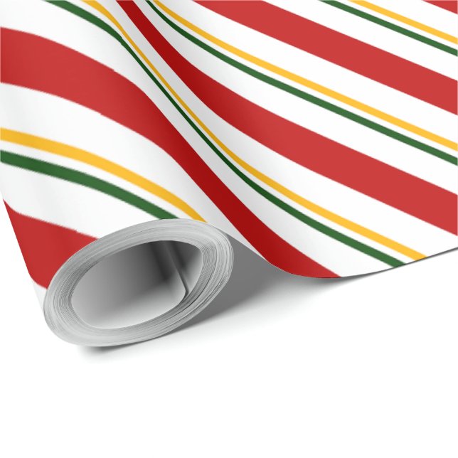 Papel De Presente Red Green & Dourado Candy Cane Natal (Ponta do rolo)