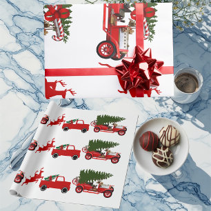 Papel De Presente Red Green - Retro Truck Reindeer Cargo de Natal