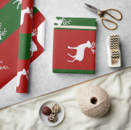 Papel De Presente Red Green Stripes and White Reindeer Silhouette
