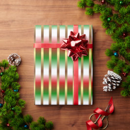 Papel De Presente Red Green White E Dourado Strips Natal