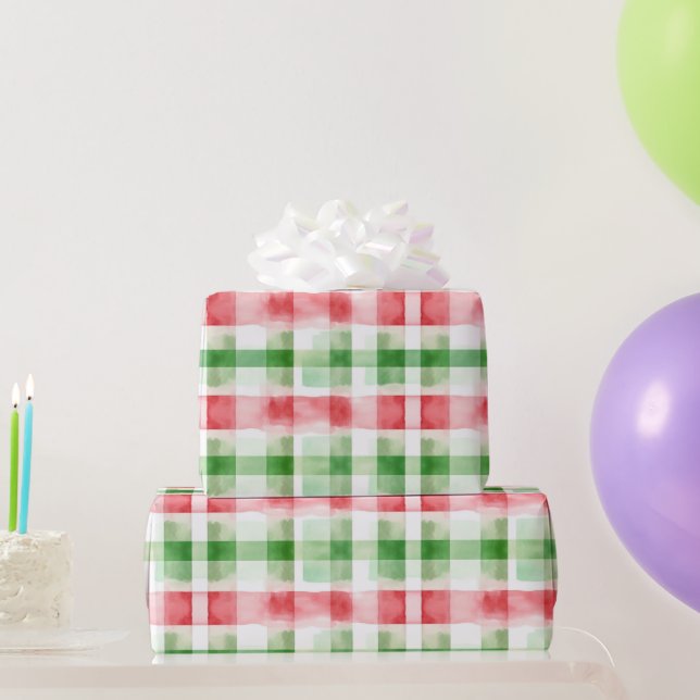 Papel De Presente Red Green White Stripes Birthday (Presentes para festas)