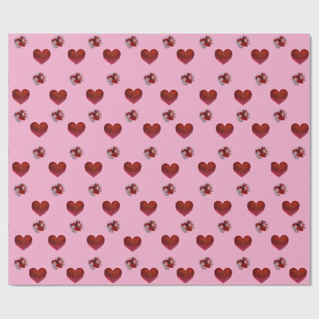 Papel De Presente Red heart on pink background Wrapping Paper love (Aberto)