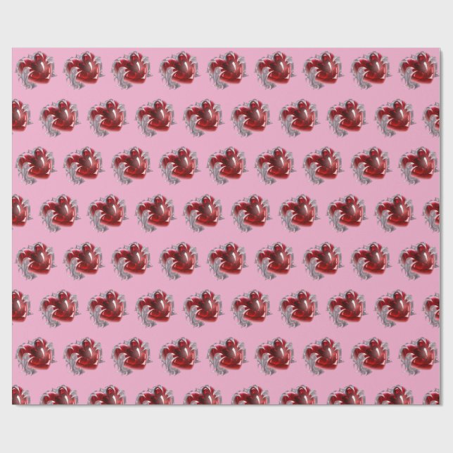 Papel De Presente Red heart on pink background Wrapping Paper love (Aberto)