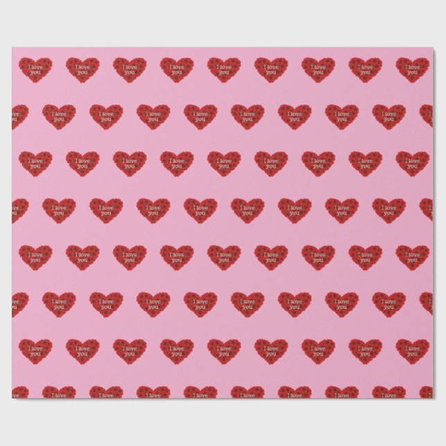 Papel De Presente Red heart on pink background Wrapping Paper love (Aberto)