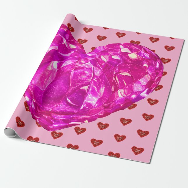 Papel De Presente Red heart on pink background Wrapping Paper love (Desenrolado)
